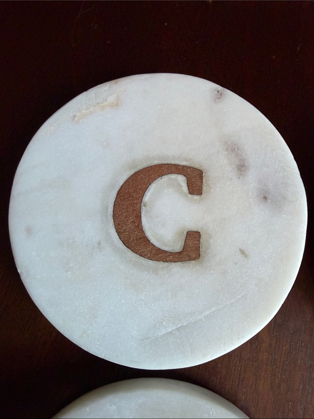 Pottery Barn Monogram Coasters Handcrafted Marble & Acacia Wood Letter C Initial - Picture 7 of 9